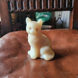 Vintage Fenton Hand-Painted Milk Glass Cat Figurine With Floral Details